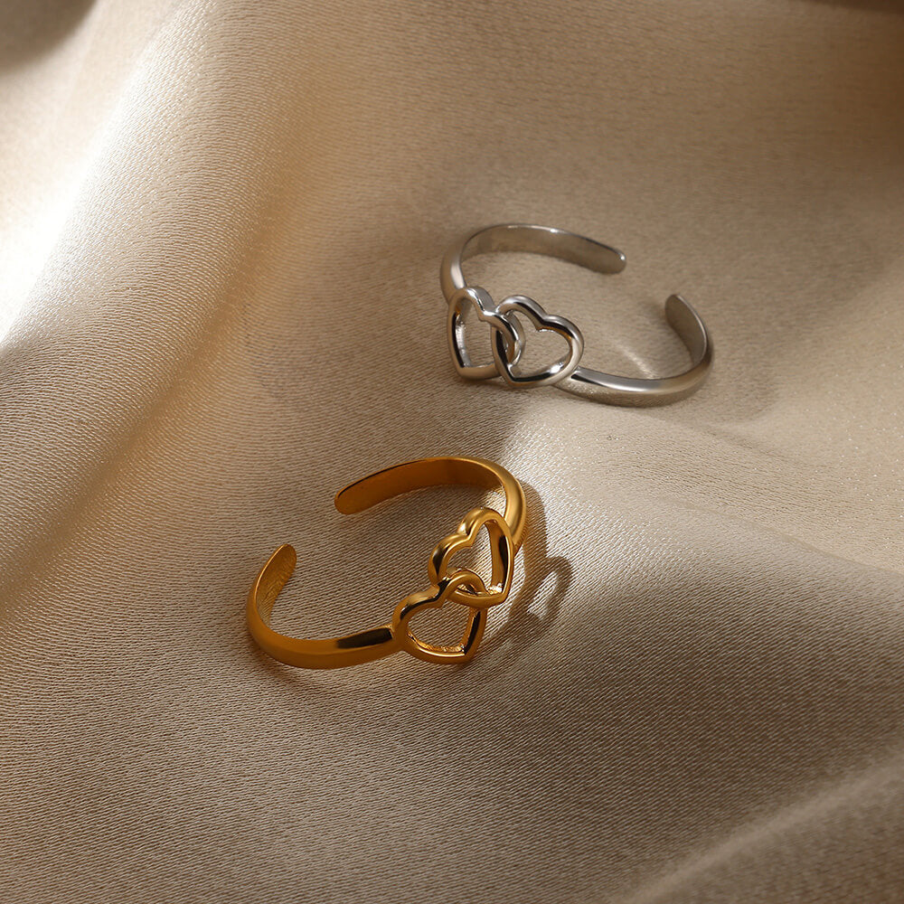 Heart Shape Basic Ring For Women In 304 Stainless Steel With 18K Real Gold Plated Finish, Perfect For Valentine's Day