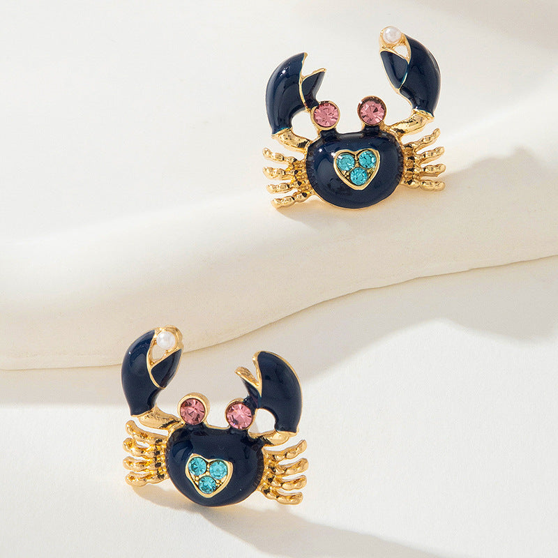 Sweet Crab Stud Earrings For Women Featuring Zinc Alloy Material In Red Color