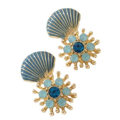 Retro Stud Earrings For Women Featuring Cyan Shell Inlay Made Of Durable Zinc Alloy
