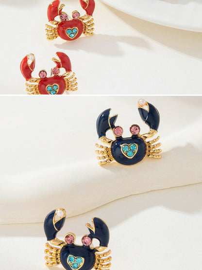 Sweet Crab Stud Earrings For Women Featuring Zinc Alloy Material In Red Color