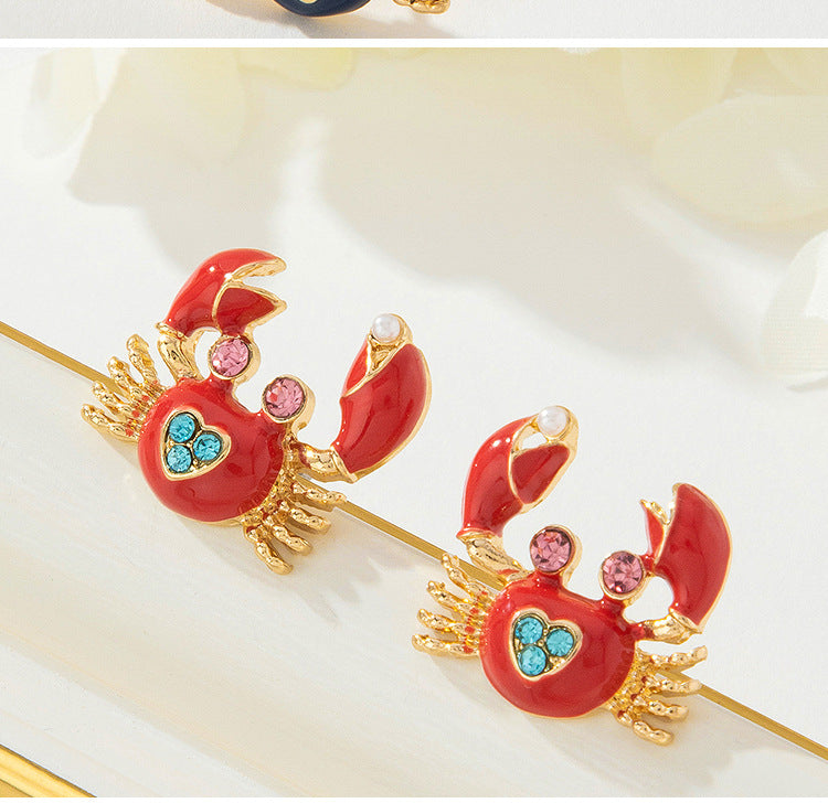 Sweet Crab Stud Earrings For Women Featuring Zinc Alloy Material In Red Color