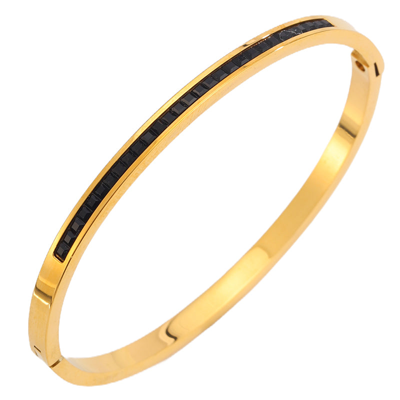 Solid Color Unisex Bangle For Super Bowl Featuring 304 Stainless Steel With 18K Real Gold Plated And Zircon Inlay