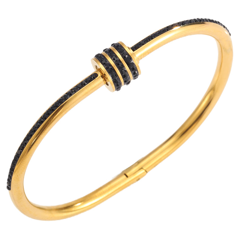 Solid Color Unisex Bangle For Super Bowl Featuring 304 Stainless Steel With 18K Real Gold Plated And Zircon Inlay