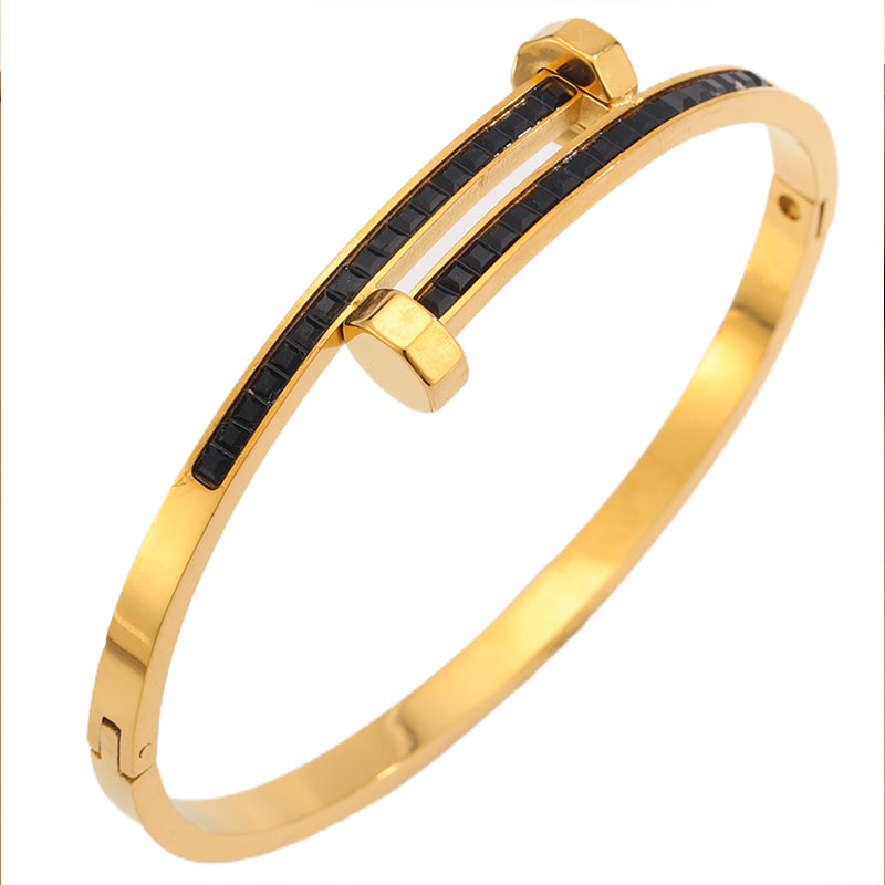 Solid Color Unisex Bangle For Super Bowl Featuring 304 Stainless Steel With 18K Real Gold Plated And Zircon Inlay
