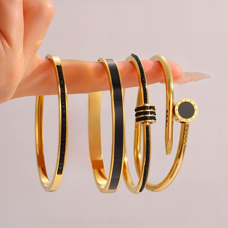 Solid Color Unisex Bangle For Super Bowl Featuring 304 Stainless Steel With 18K Real Gold Plated And Zircon Inlay