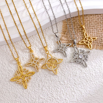 Simple Style Titanium Steel Knot Necklace For Women With Cable Chain Featuring Witches Knot Jewelry Design