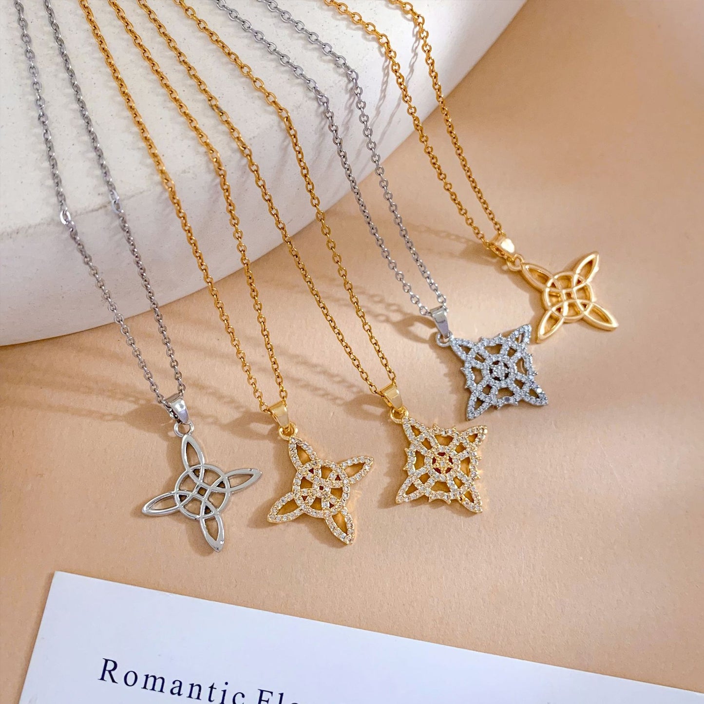 Simple Style Titanium Steel Knot Necklace For Women With Cable Chain Featuring Witches Knot Jewelry Design