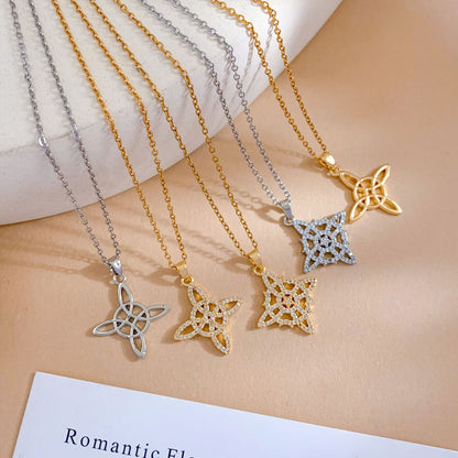 Simple Style Titanium Steel Knot Necklace For Women With Cable Chain Featuring Witches Knot Jewelry Design