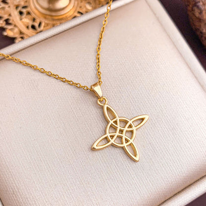 Simple Style Titanium Steel Knot Necklace For Women With Cable Chain Featuring Witches Knot Jewelry Design