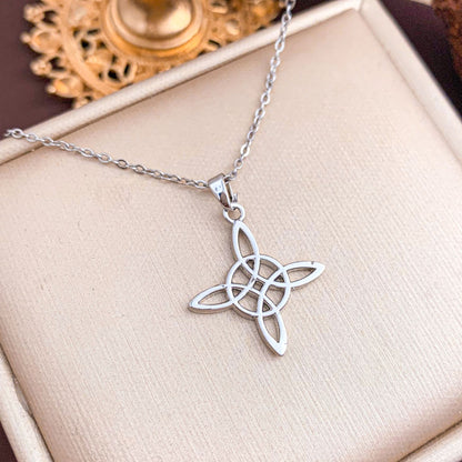 Simple Style Titanium Steel Knot Necklace For Women With Cable Chain Featuring Witches Knot Jewelry Design