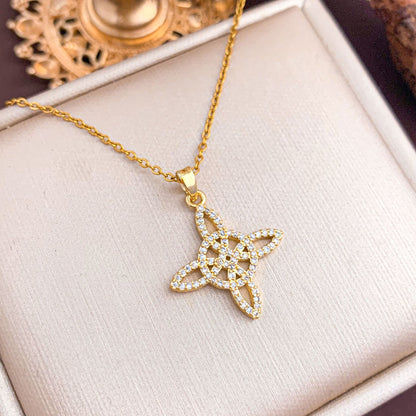Simple Style Titanium Steel Knot Necklace For Women With Cable Chain Featuring Witches Knot Jewelry Design