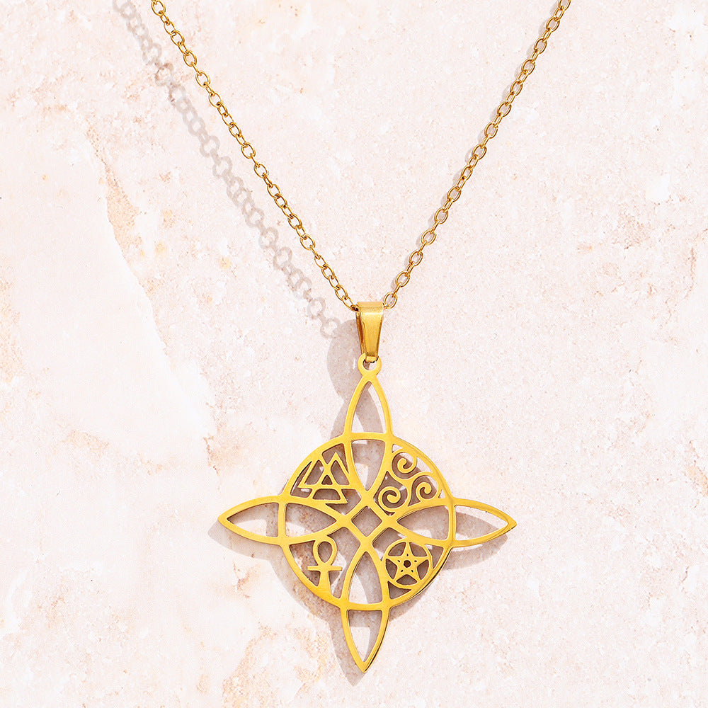 Vintage Style Cross Pendant Necklace For Unisex Featuring Witches Knot Jewelry Design