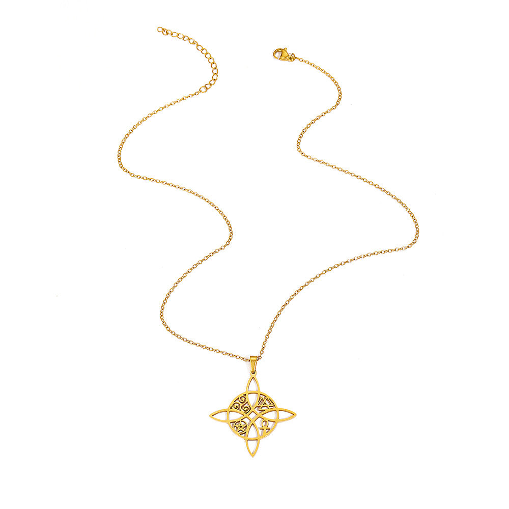 Vintage Style Cross Pendant Necklace For Unisex Featuring Witches Knot Jewelry Design