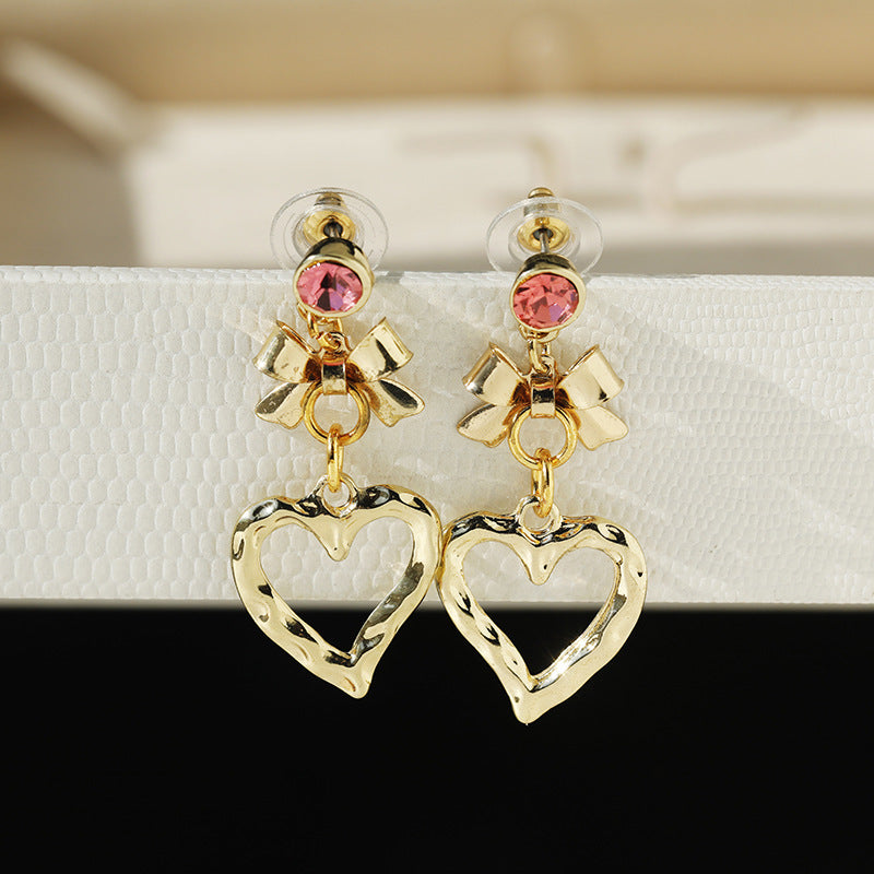 Heart Shape Stud Earrings For Women In Elegant Golden Finish