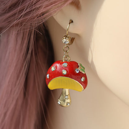 Mushroom Enamel Brooch For Women In Cartoon Style With Colourful Rhinestones Inlay On Metal