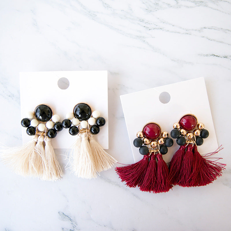 Retro Red Tassel Earrings For Women In Alloy Material Featuring Elegant Craftsmanship