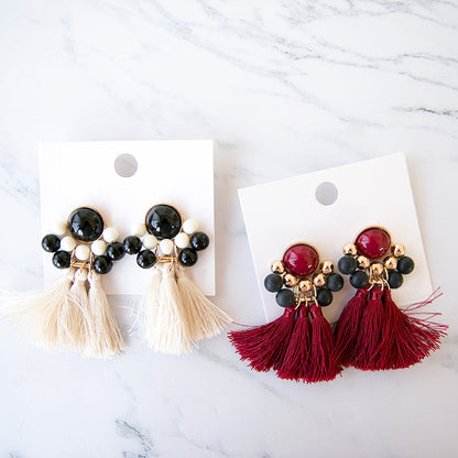 Retro Red Tassel Earrings For Women In Alloy Material Featuring Elegant Craftsmanship