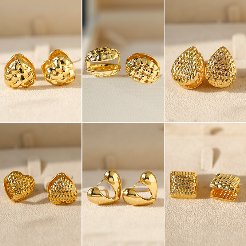 Heart Shape Hoop Earrings For Women In Golden Alloy Featuring Electroplated Finish
