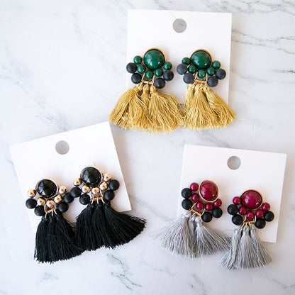 Retro Red Tassel Earrings For Women In Alloy Material Featuring Elegant Craftsmanship
