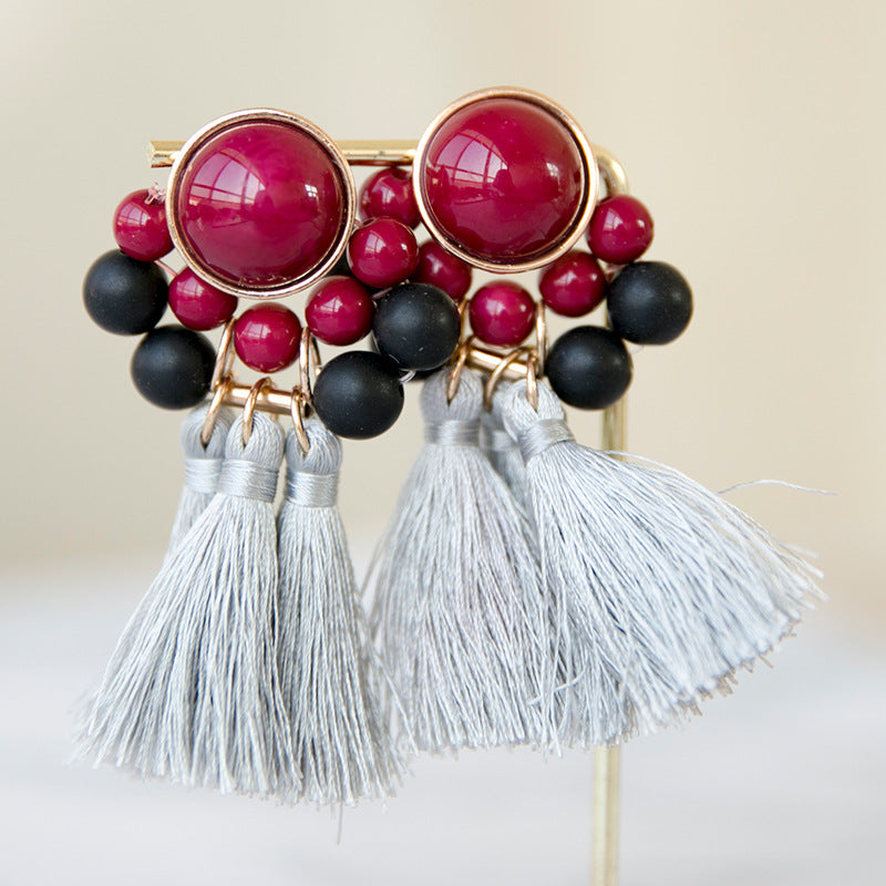Retro Red Tassel Earrings For Women In Alloy Material Featuring Elegant Craftsmanship