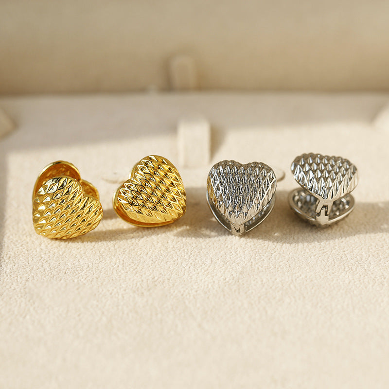 Heart Shape Hoop Earrings For Women In Golden Alloy Featuring Electroplated Finish