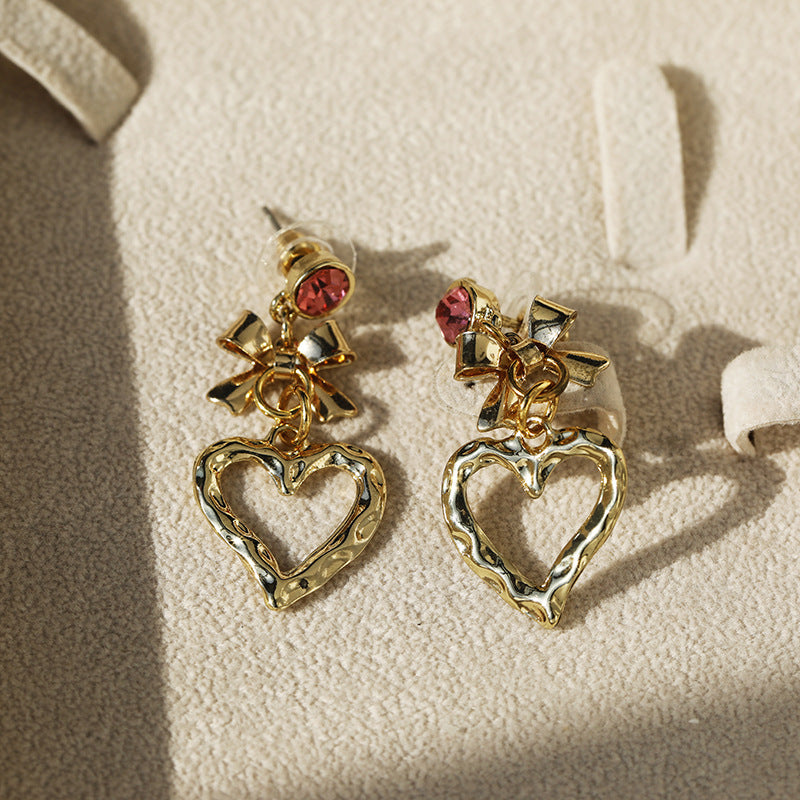 Heart Shape Stud Earrings For Women In Elegant Golden Finish
