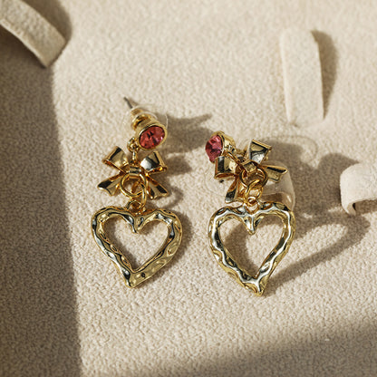 Heart Shape Stud Earrings For Women In Elegant Golden Finish