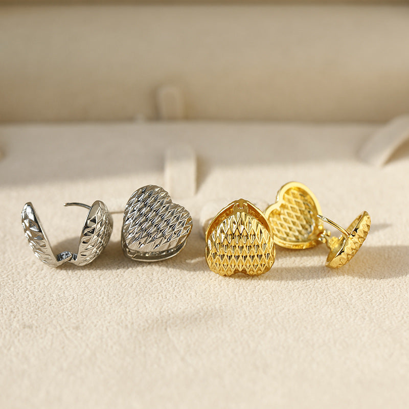 Heart Shape Hoop Earrings For Women In Golden Alloy Featuring Electroplated Finish