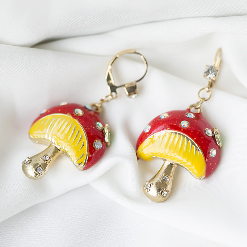 Mushroom Enamel Brooch For Women In Cartoon Style With Colourful Rhinestones Inlay On Metal