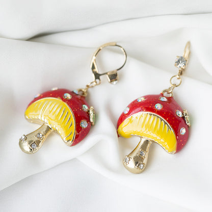 Mushroom Enamel Brooch For Women In Cartoon Style With Colourful Rhinestones Inlay On Metal