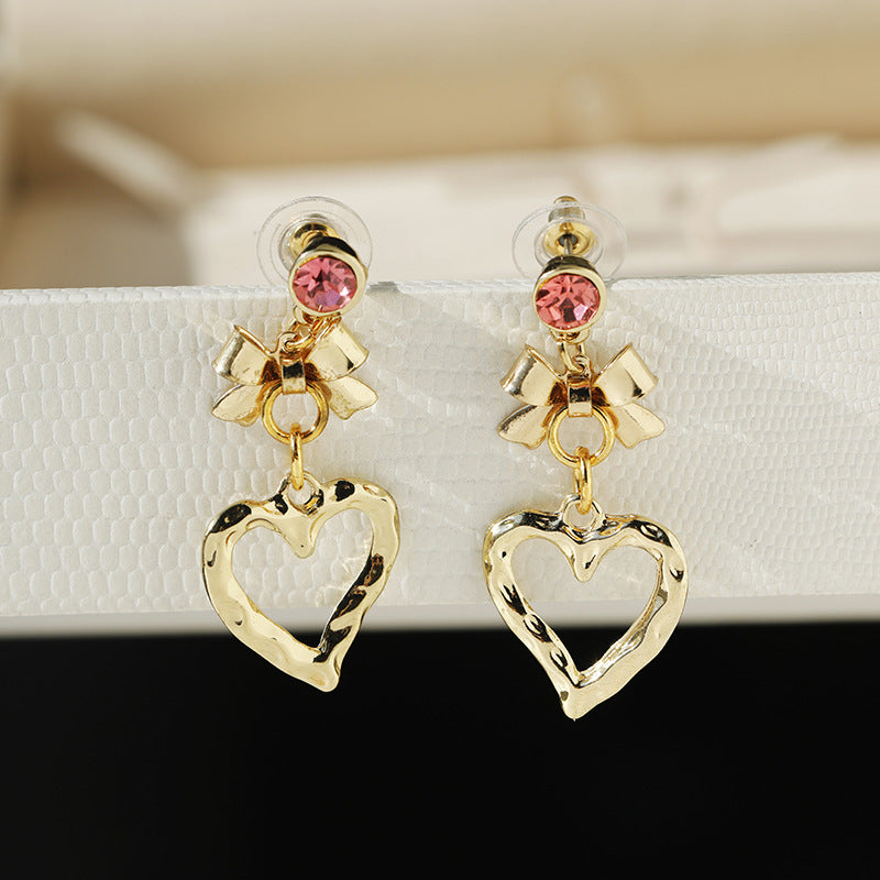 Heart Shape Stud Earrings For Women In Elegant Golden Finish