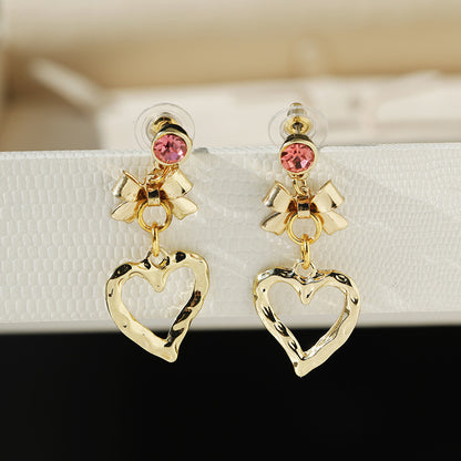 Heart Shape Stud Earrings For Women In Elegant Golden Finish