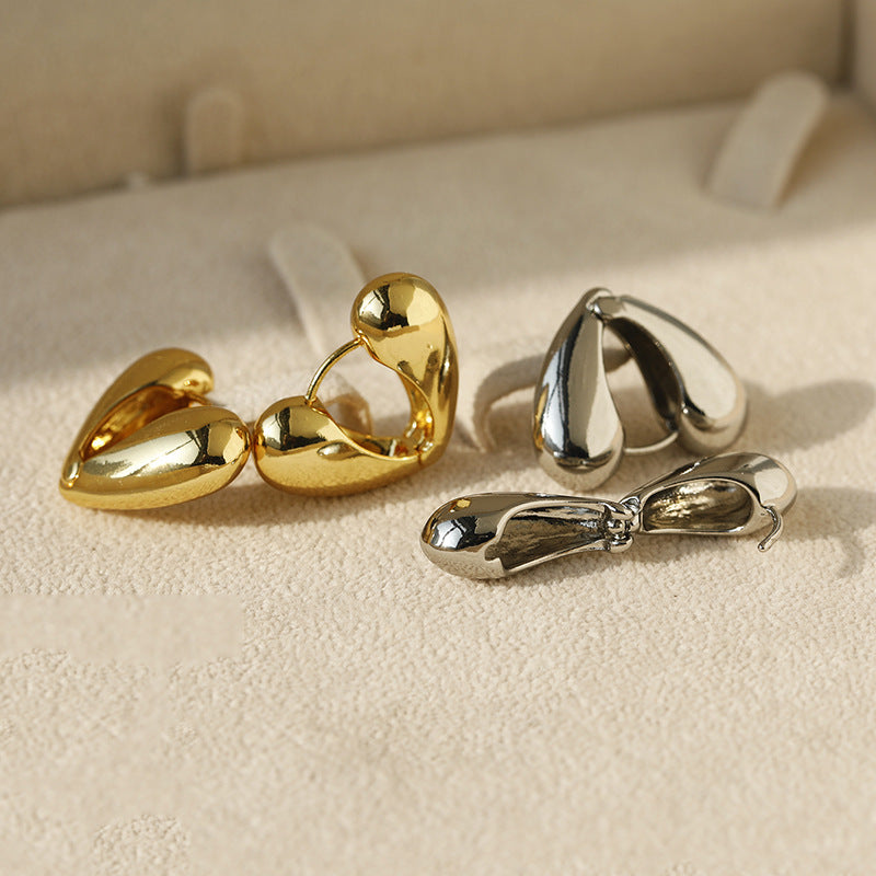 Heart Shape Hoop Earrings For Women In Golden Alloy Featuring Electroplated Finish