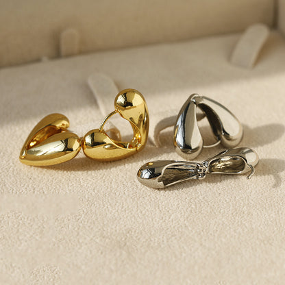 Heart Shape Hoop Earrings For Women In Golden Alloy Featuring Electroplated Finish