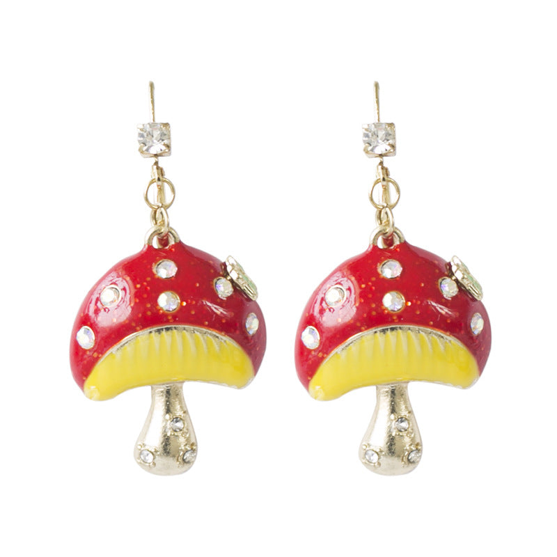 Mushroom Enamel Brooch For Women In Cartoon Style With Colourful Rhinestones Inlay On Metal