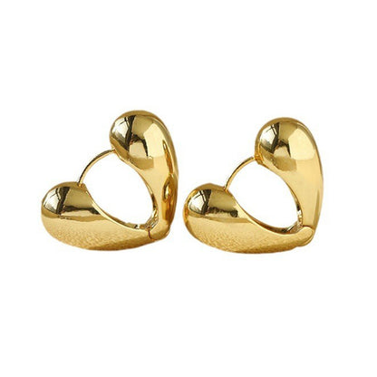 Heart Shape Hoop Earrings For Women In Golden Alloy Featuring Electroplated Finish
