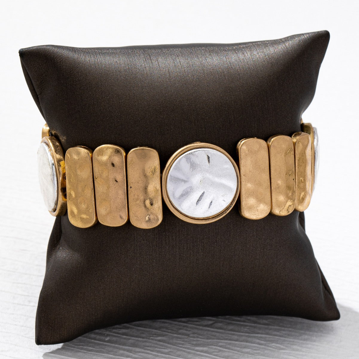 Two Tone Shell Bracelet For Women In Golden Plated Alloy Featuring Mother Of Pearl Inlay