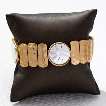 Two Tone Shell Bracelet For Women In Golden Plated Alloy Featuring Mother Of Pearl Inlay