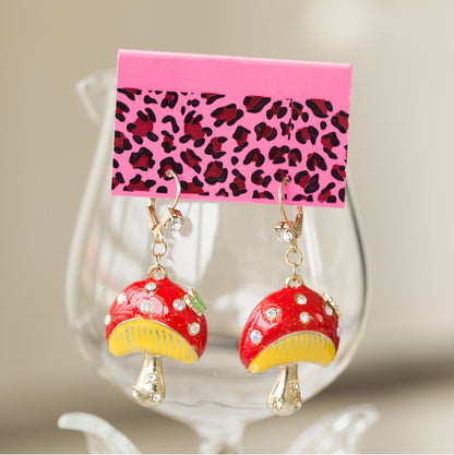 Mushroom Enamel Brooch For Women In Cartoon Style With Colourful Rhinestones Inlay On Metal