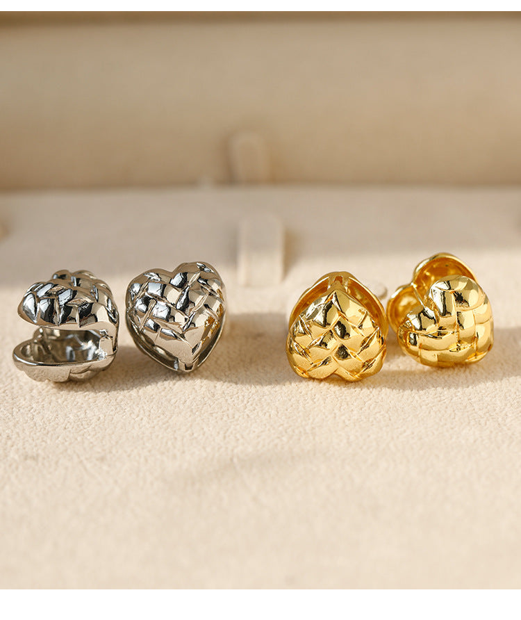Heart Shape Hoop Earrings For Women In Golden Alloy Featuring Electroplated Finish