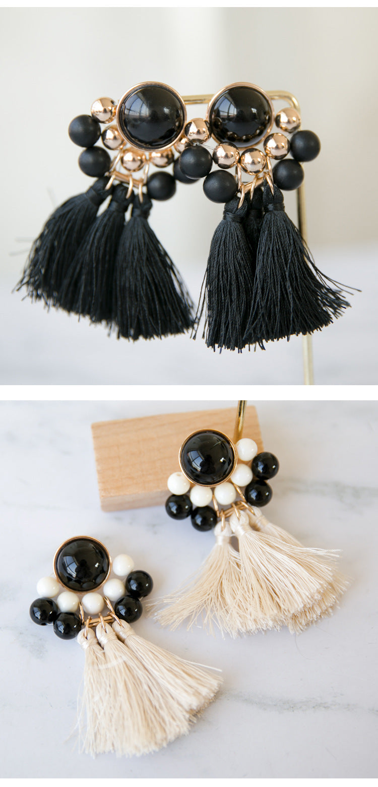Retro Red Tassel Earrings For Women In Alloy Material Featuring Elegant Craftsmanship
