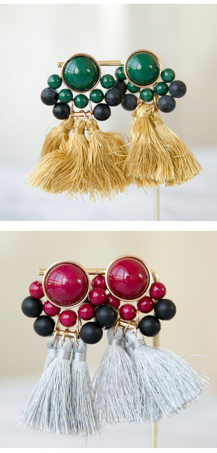 Retro Red Tassel Earrings For Women In Alloy Material Featuring Elegant Craftsmanship