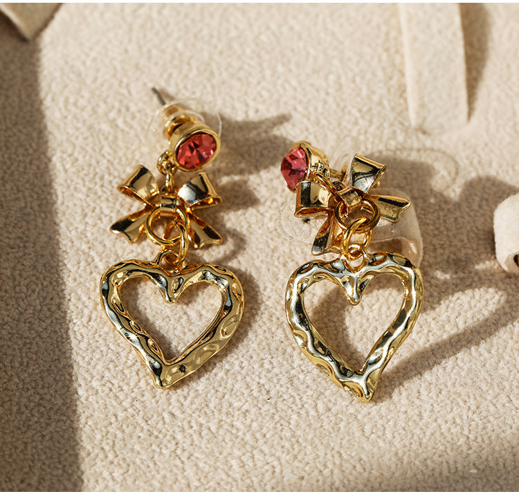 Heart Shape Stud Earrings For Women In Elegant Golden Finish
