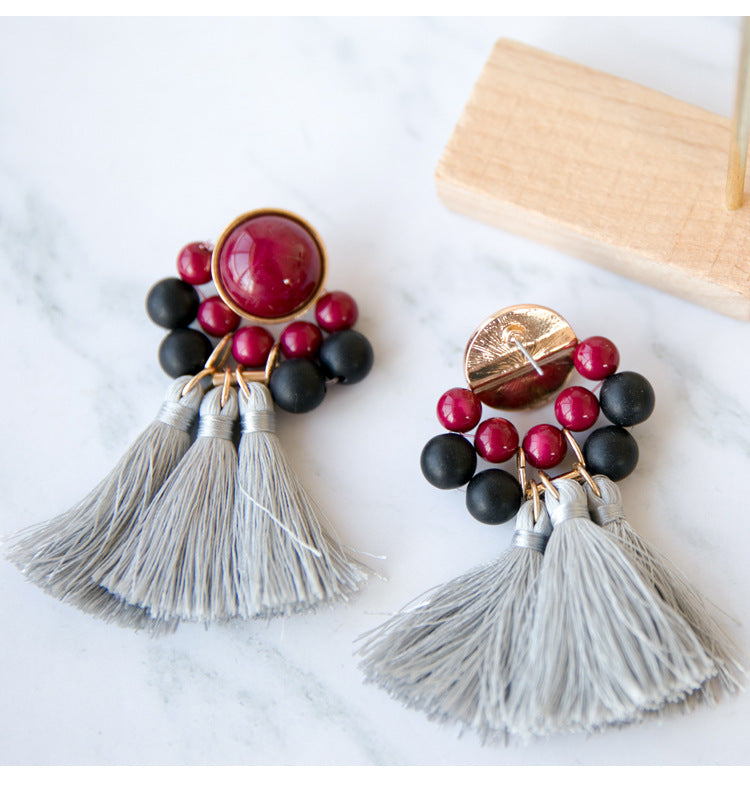 Retro Red Tassel Earrings For Women In Alloy Material Featuring Elegant Craftsmanship