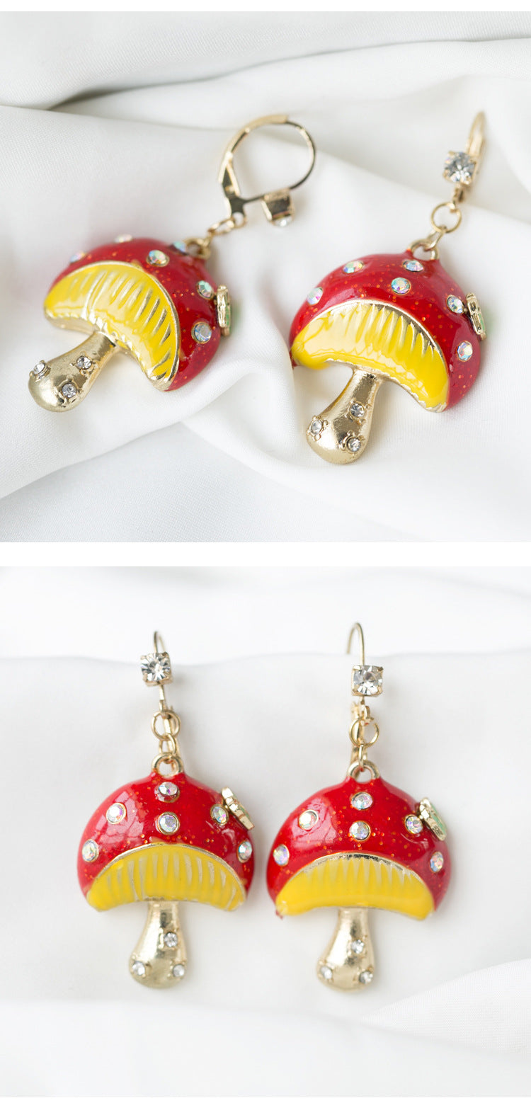 Mushroom Enamel Brooch For Women In Cartoon Style With Colourful Rhinestones Inlay On Metal