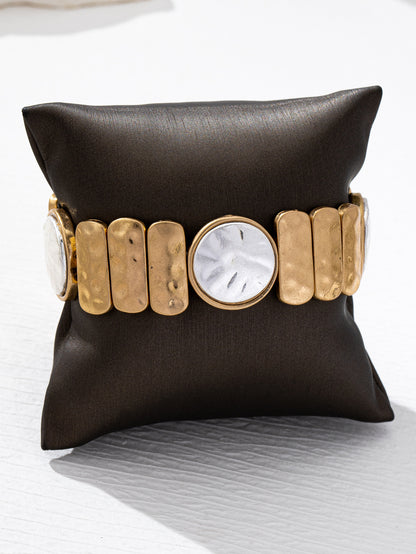 Two Tone Shell Bracelet For Women In Golden Plated Alloy Featuring Mother Of Pearl Inlay
