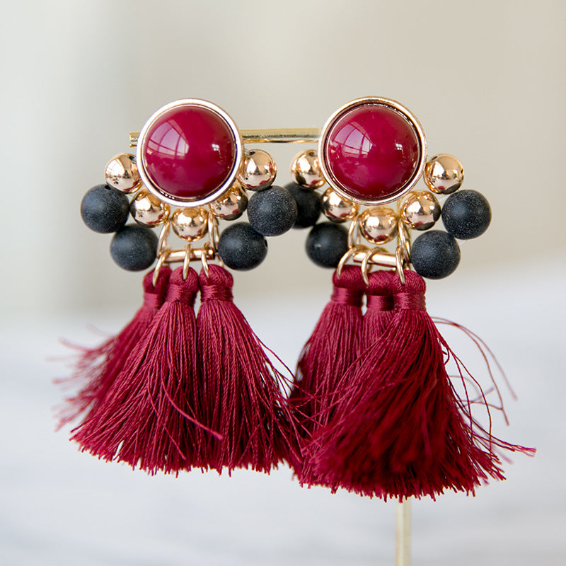 Retro Red Tassel Earrings For Women In Alloy Material Featuring Elegant Craftsmanship