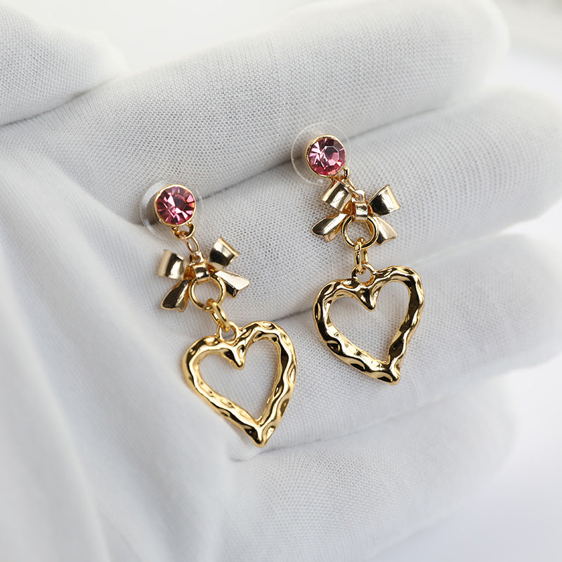 Heart Shape Stud Earrings For Women In Elegant Golden Finish