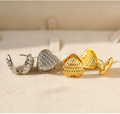 Heart Shape Hoop Earrings For Women In Golden Alloy Featuring Electroplated Finish
