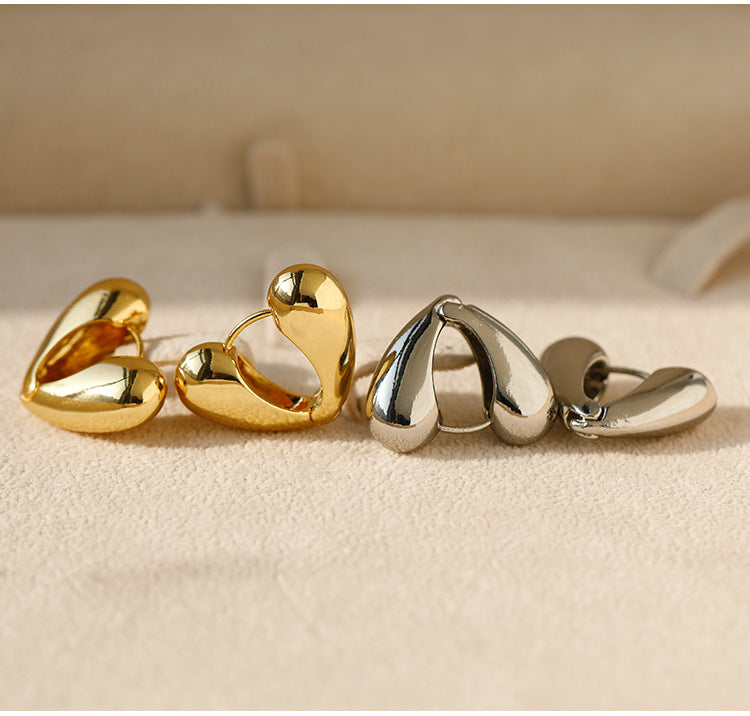 Heart Shape Hoop Earrings For Women In Golden Alloy Featuring Electroplated Finish